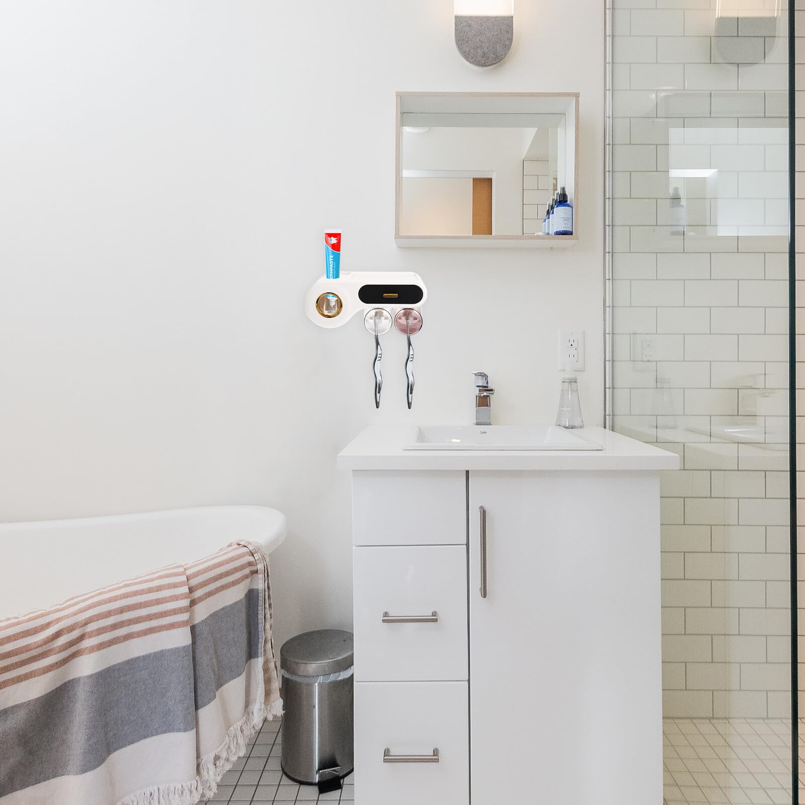 Organizador de Pared de Baño Portacepillos de Dientes Negro