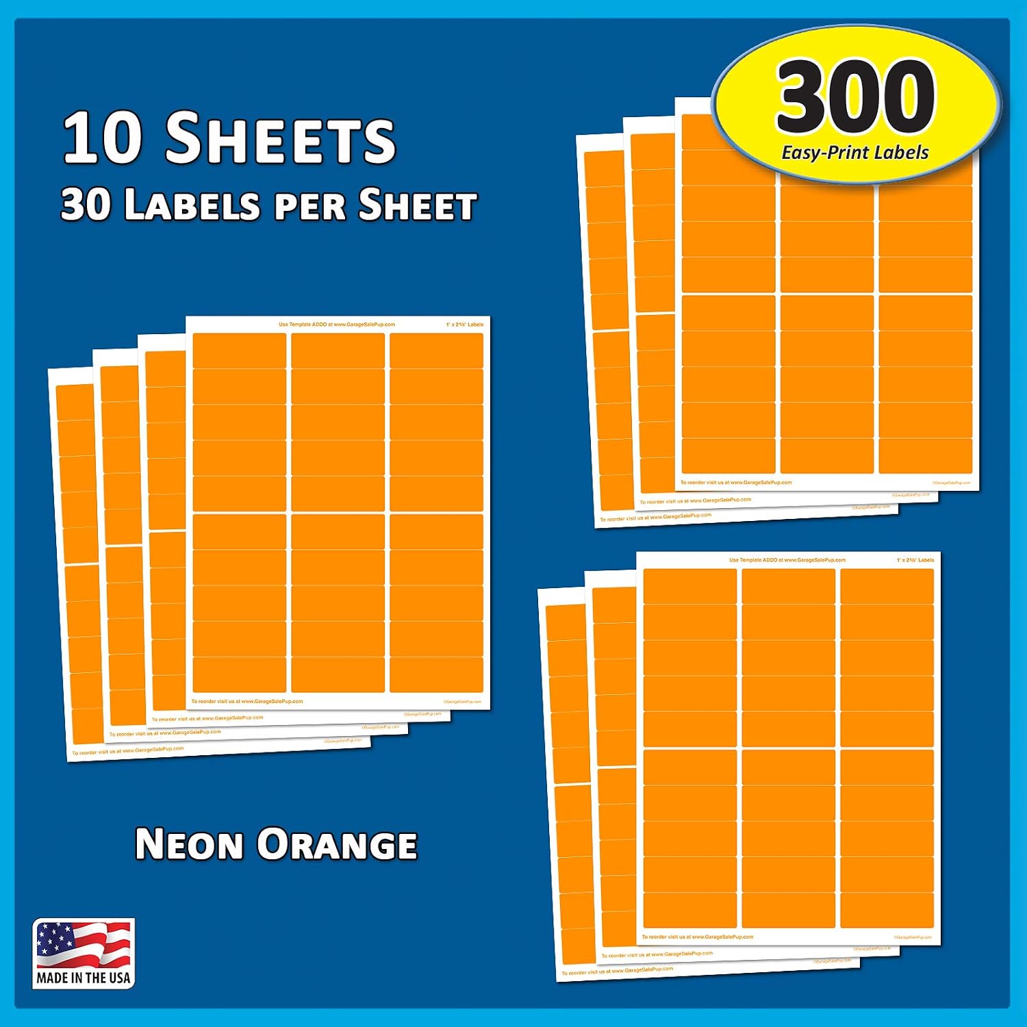 Pack of 300, 1 x 2-5/8 Inch, Neon Orange, Mailing Address Labels for Laser and Inkjet Printers, Rectangle, Assorted Neon Fluorescent Colors, 1 x 2.625 in.