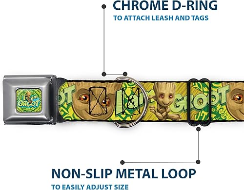 Miniatura 5 de Buckle-Down Collar de perro Hebilla de cinturón de seguridad Baby Groot Pose Face I Am Groot Browns Greens Amarillos 11 a 17 pulgadas 1.0 pulgadas