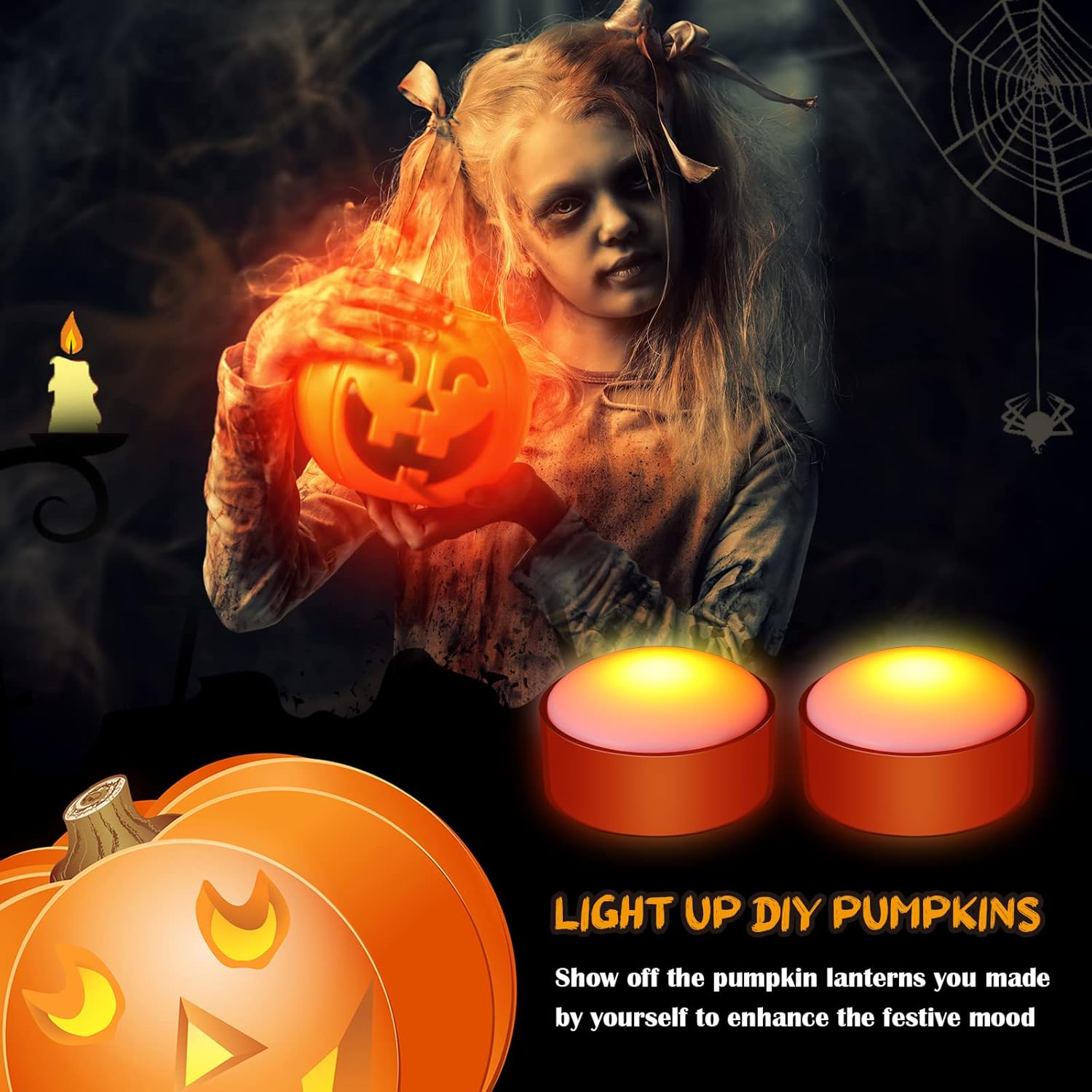 Halloween Pumpkin Lights with Remote and Timer 2 Pieces Flameless Jack O Lantern Pumpkin LED Candles Candle Lights Battery Operated for Halloween Thanksgiving Day Outdoor Pumpkin Decor(Orange) : Tools & Home Improvement