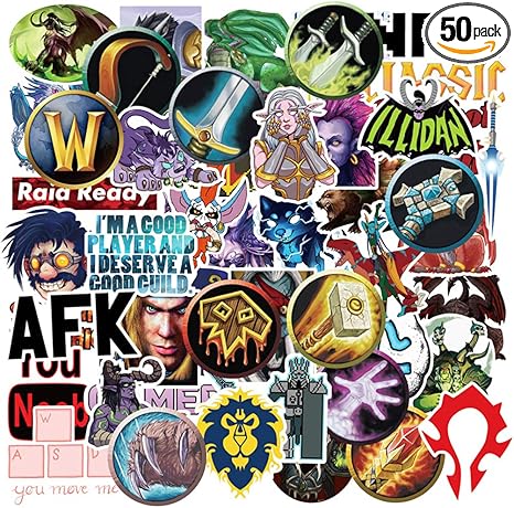 World of Warcraft Stickers for Water Bottles 50 Pcs Cute,Waterproof,Aesthetic,Trendy Stickers for Teens,Girls Perfect for Waterbottle,Laptop,Phone,Travel Extra Durable Vinyl