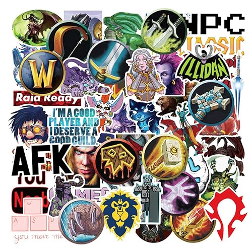 World of Warcraft Stickers for Water Bottles 50 Pcs Cute,Waterproof,Aesthetic,Trendy Stickers for Teens,Girls Perfect for Waterbottle,Laptop,Phone,Travel Extra Durable Vinyl