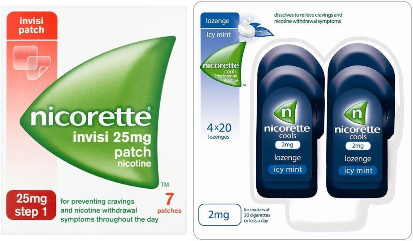 Nicorette Starter Bundle Nicorette Invisi 25mg Nicotine Patch 7 and Cools 2mg Nicotine Lozenge