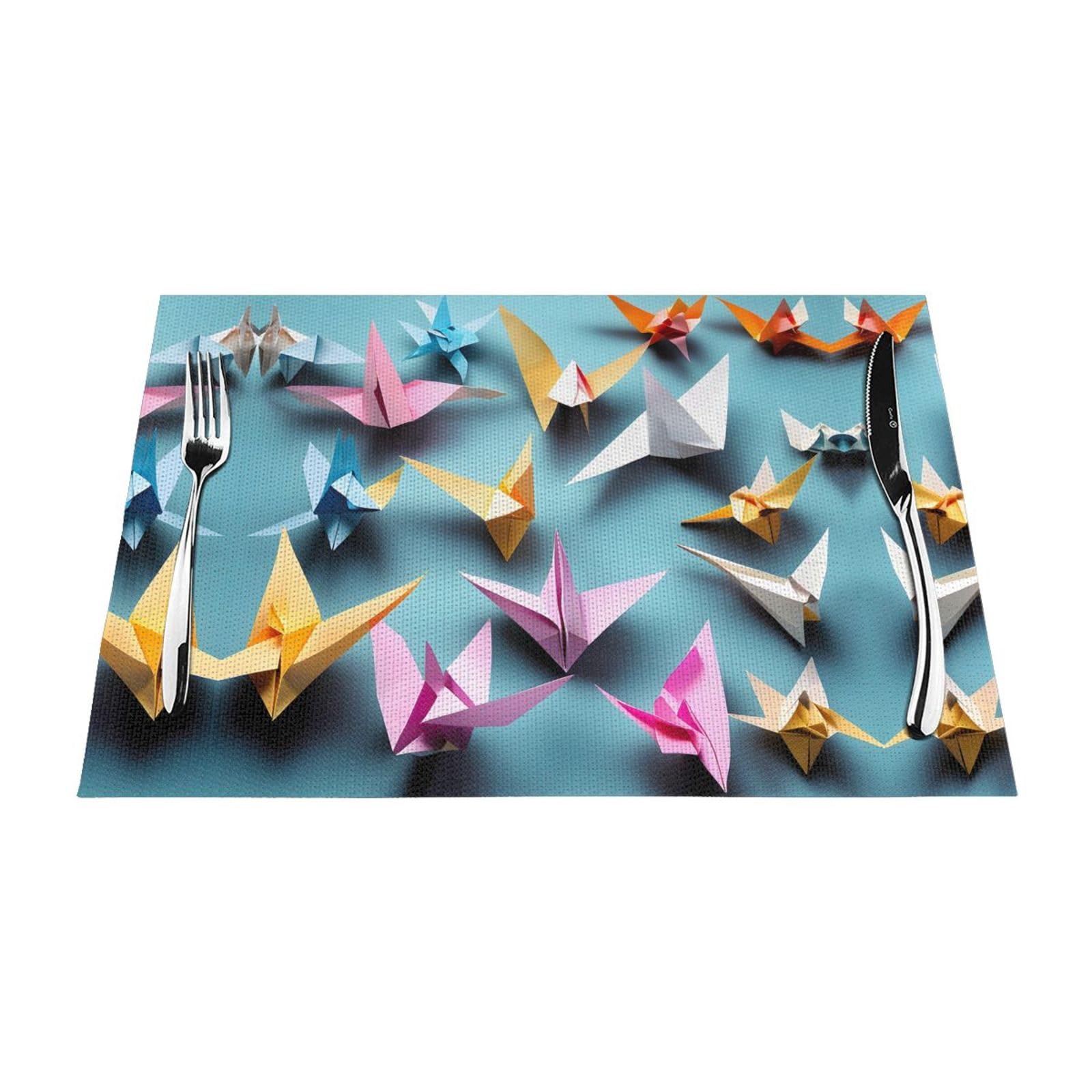 Placemats Set of 6,Table Mats Washable Placemat Decoration, Origami Paper Cranes Print