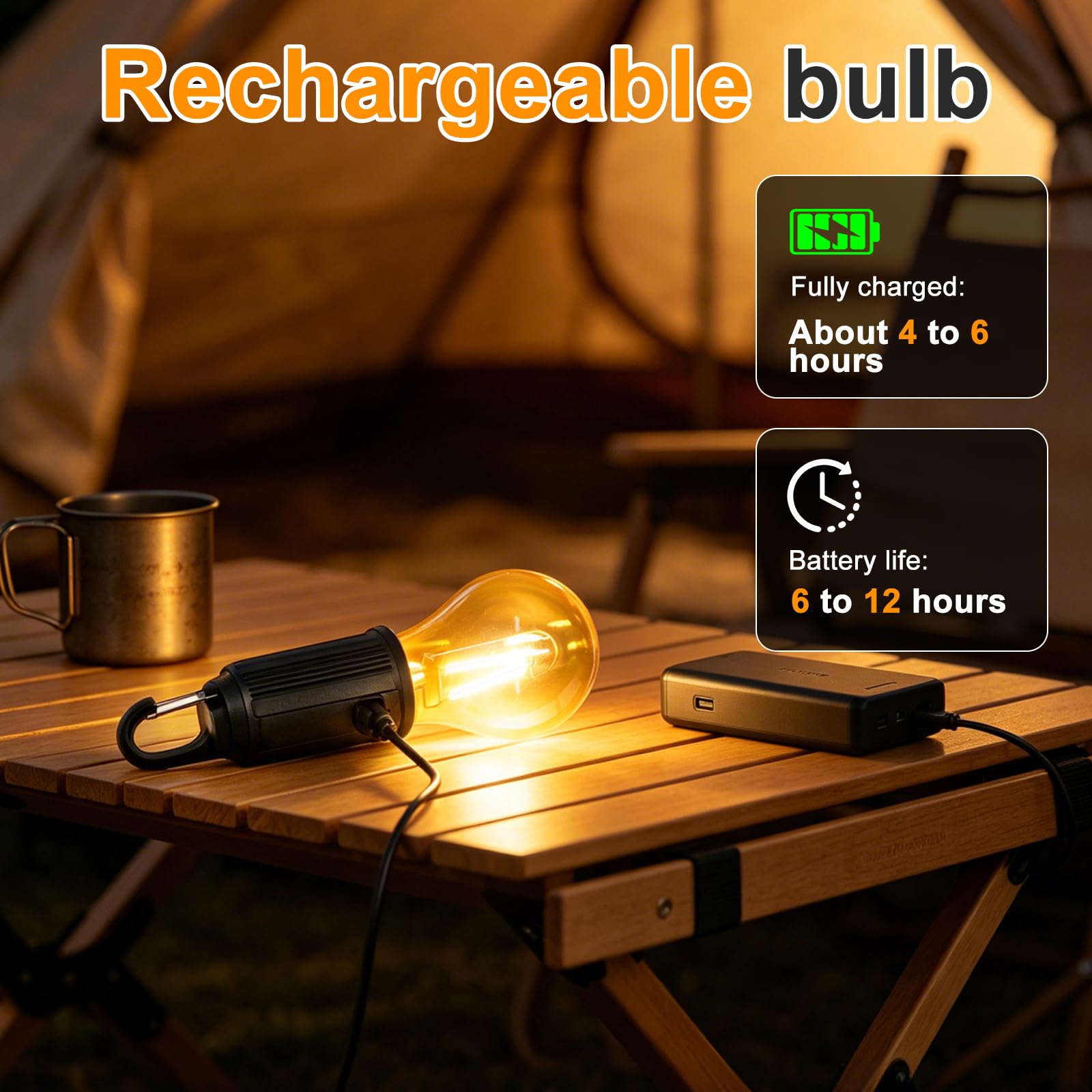 Campinglampe Aufladbar, 5 Stück Tragbare Camping Licht Glühbirne, 3 Helligkeitsmodi, Zeltlampe Glühbirne, Wasserdicht, USB-Ladung für Camping Abenteuer Angeln Garage Notfall Stromausfall