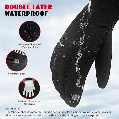 Miniatura 3 de BEEK Guantes de invierno impermeables, guantes cálidos para pantalla táctil, guantes antideslizantes para clima frío para hombres y mujeres, guantes