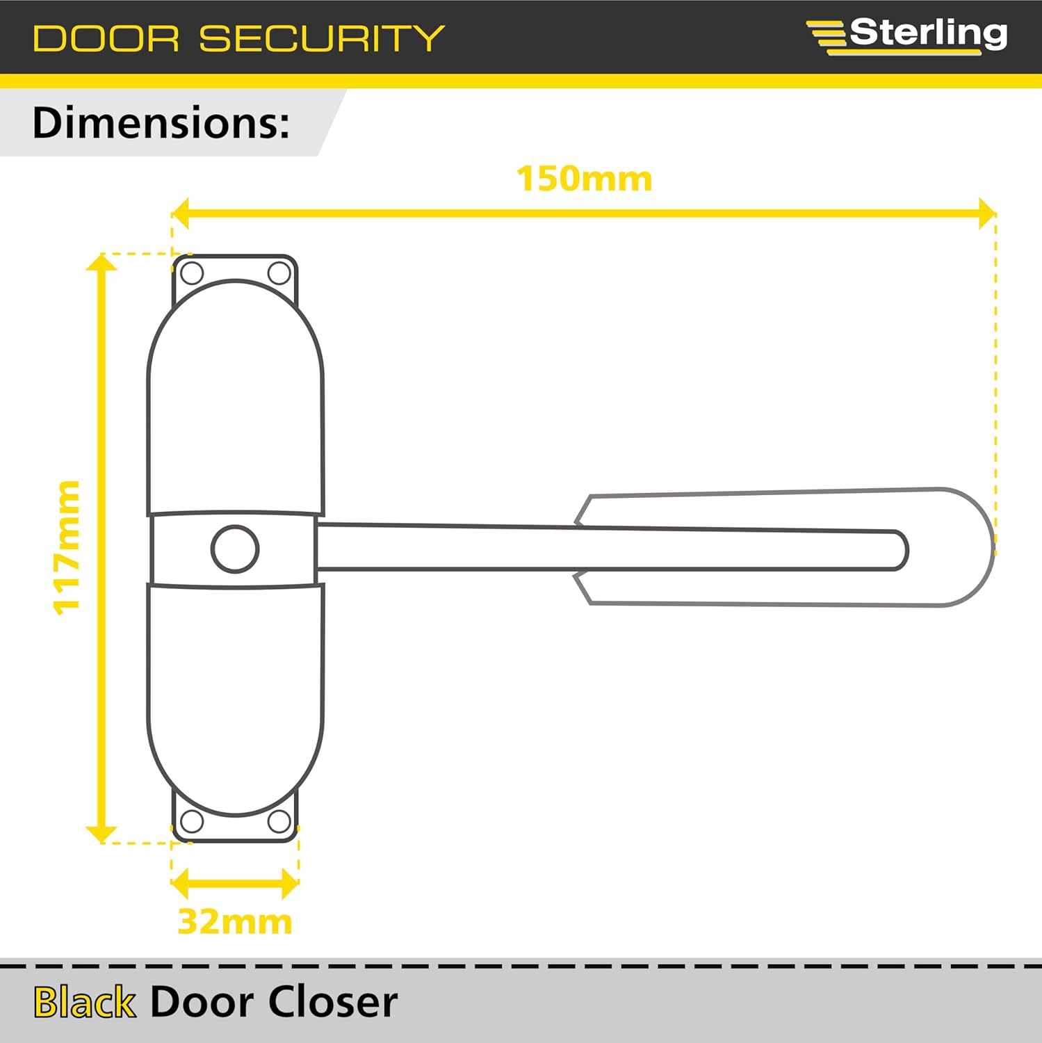 Sterling 271 DCBK Black, Surface Mounted, Spring Loaded Door Closer with 1/2 Hour Fire Rating, White, Polished Brass, Polished and Satin Chrome