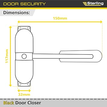 Burg Wachter Spring Loaded Adjustable Auto Closing Door Closer - Home & Commercial – Black