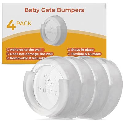 Ducki- Baby Gate Wall Protector - Self-Adhesive Durable & Reusable Guards for Baby, Pet Gates, Replacement Parts, Doorway Scratch Protectors, Safety Kit, Extender & Adapter Proofing - 4 Pack, Clear