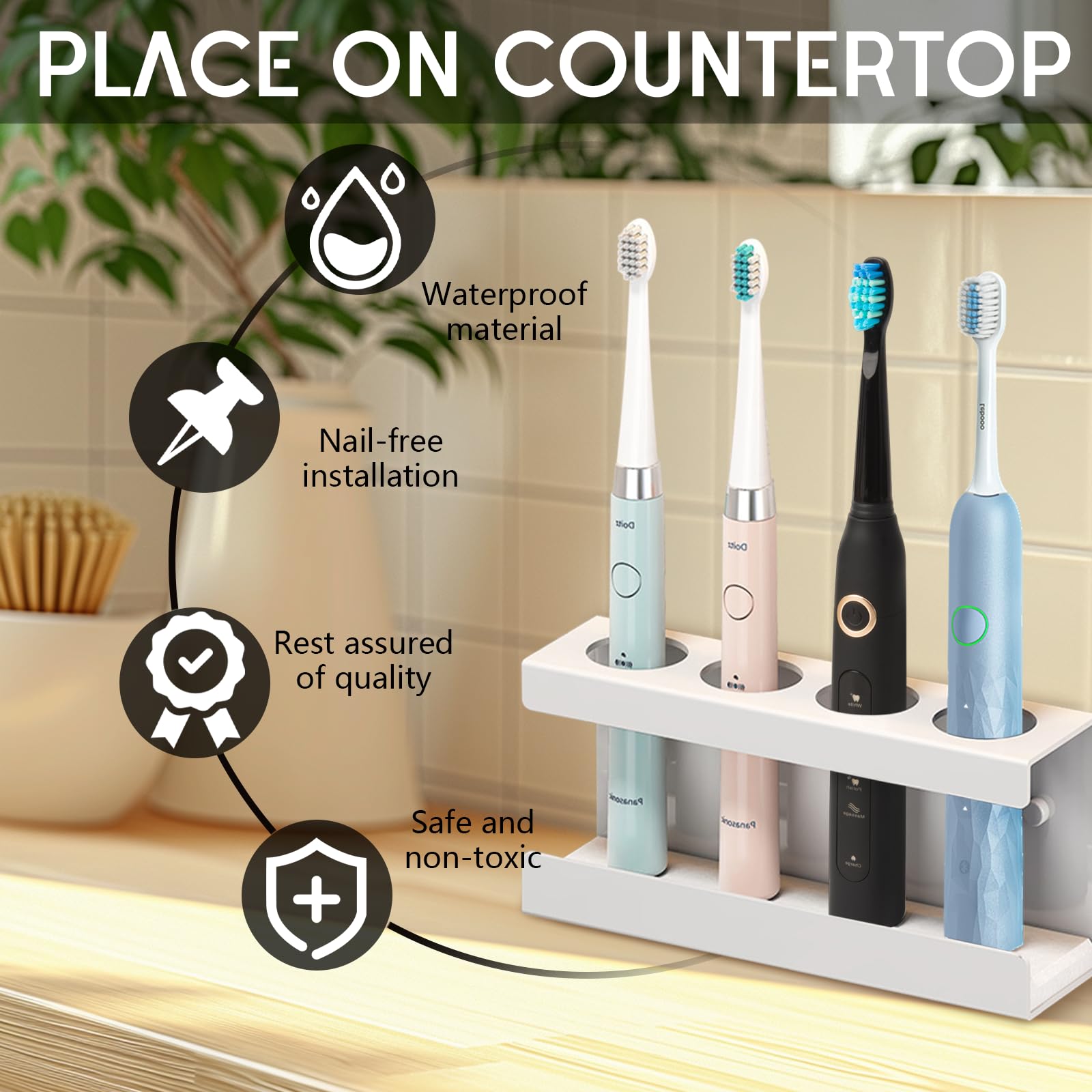 Support Brosse A Dent Electrique, 4 Trous 20cm Porte Brosse à