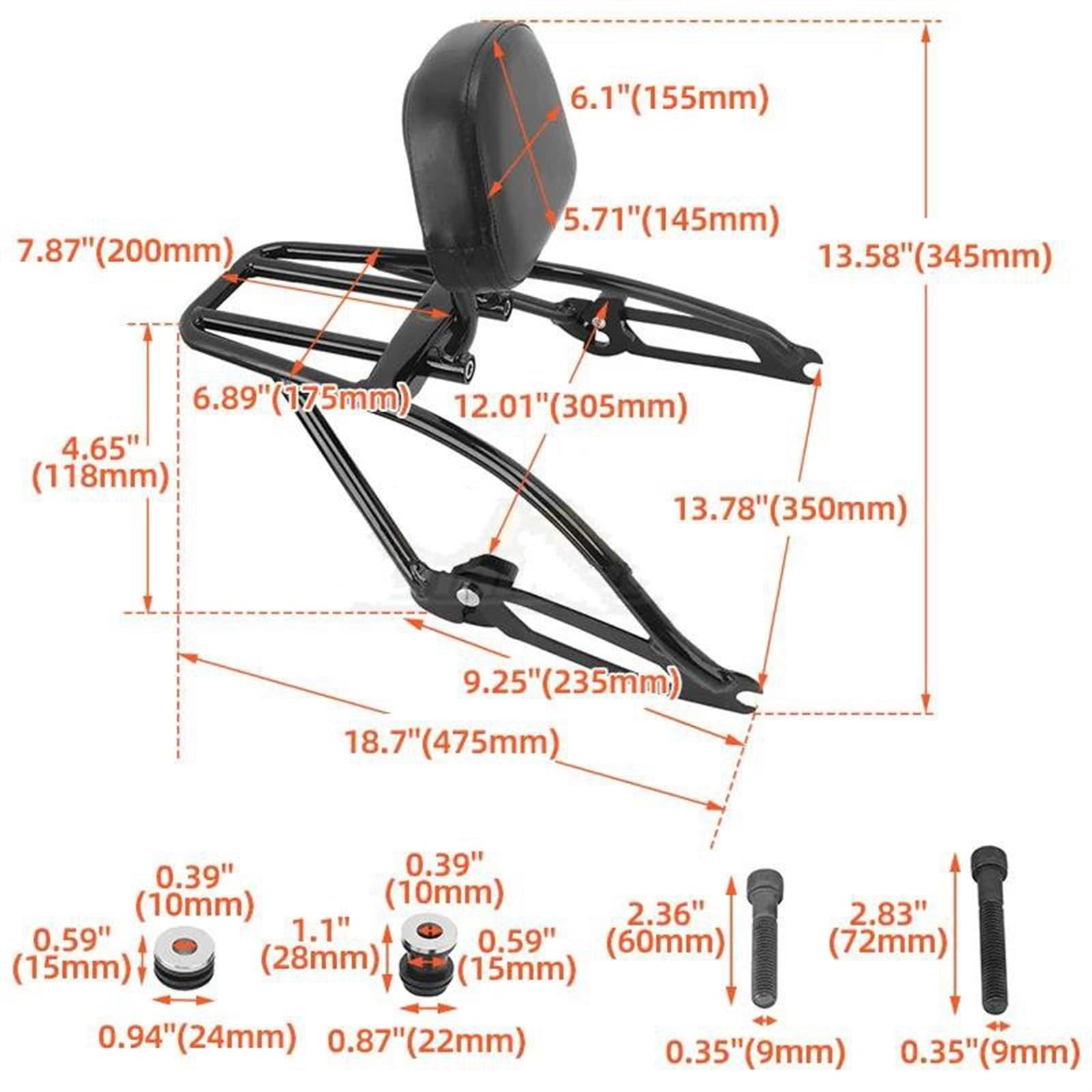 Schienale Sedile Schienale Passeggero Multiuso per Moto Sissy Bar con Portapacchi per Harley Street 500 750 XG500 XG750 dal 2015 in Poi Sissy Bar Staccabile