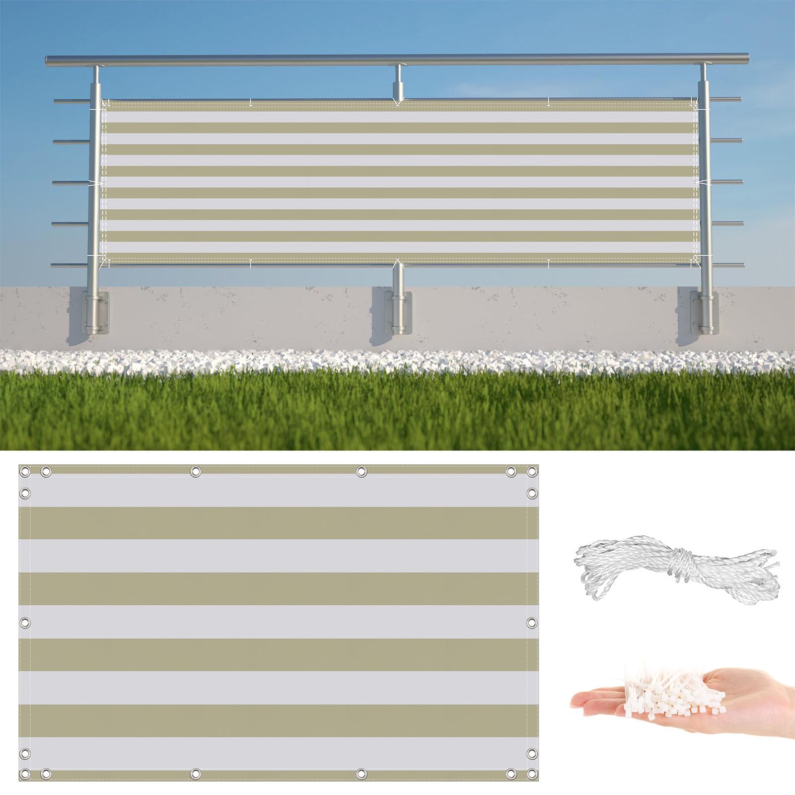 GLDYTVF Balcony 2m x 3m Water Resistant Fabric Patio Screen with Grommets & Cable Ties for Backyard Gardens Light Yellow Stripe