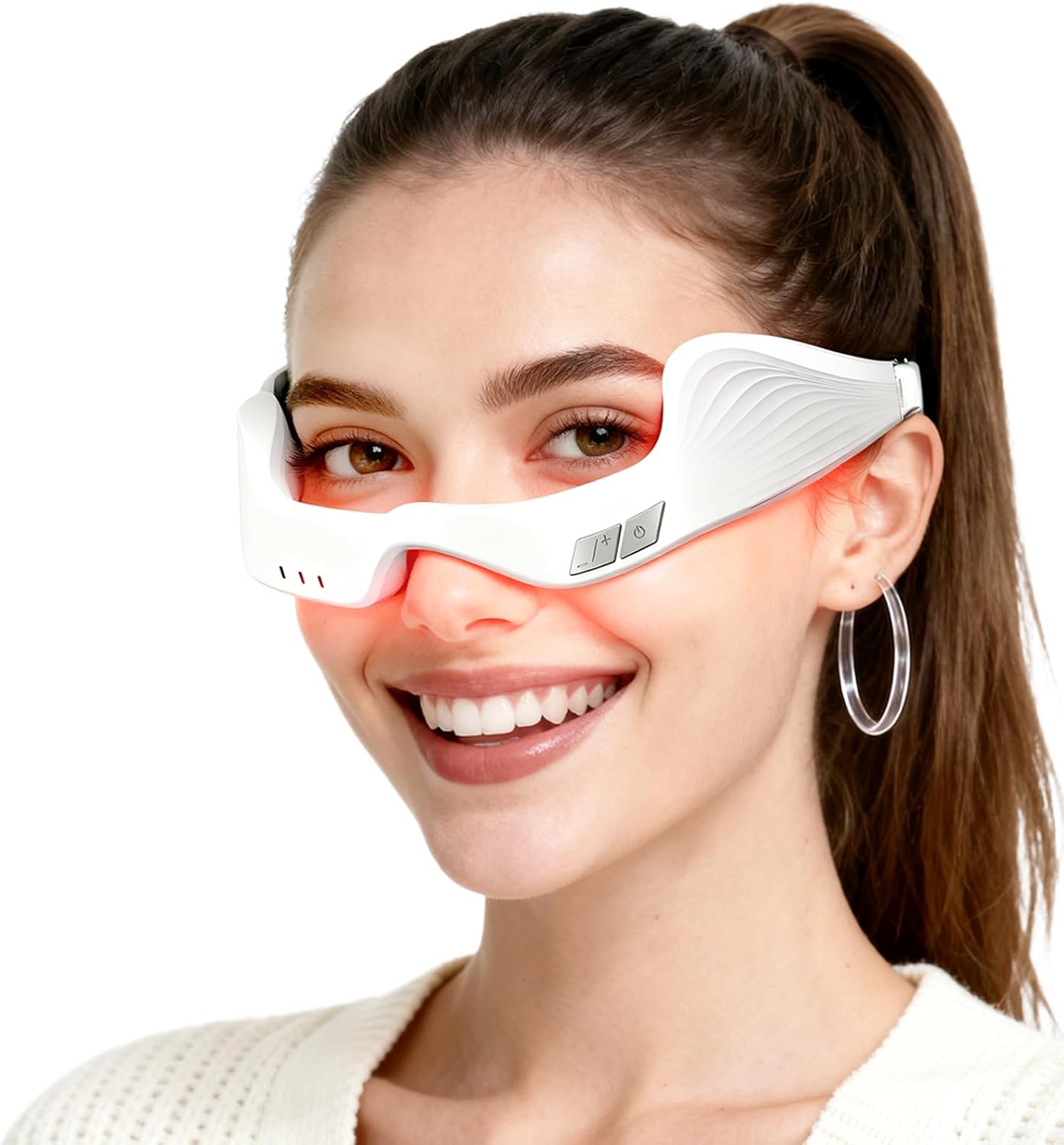 Under Eye Red Light Therapy Device, Red Light Therapy Glasses, 4D Microcurrent Eye Massager for Reducing Dark Circles, Puffiness and Fine Lines, Rechargeable Beauty Device with 3 Intensities