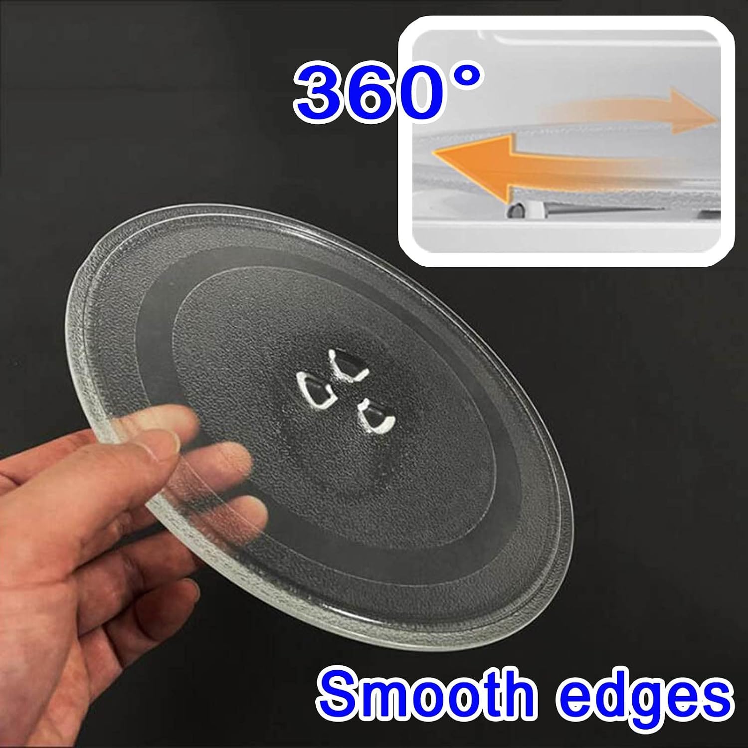 LIGUOYI Spare 27cm Microwave Glass Plate with 3 Fixers, Replacement Microwave Glass Turntable Plate, 24.5cm 25.5cm Round Microwave Glass Tray, Scratch-Resistant, with Microwave Turntable Ring