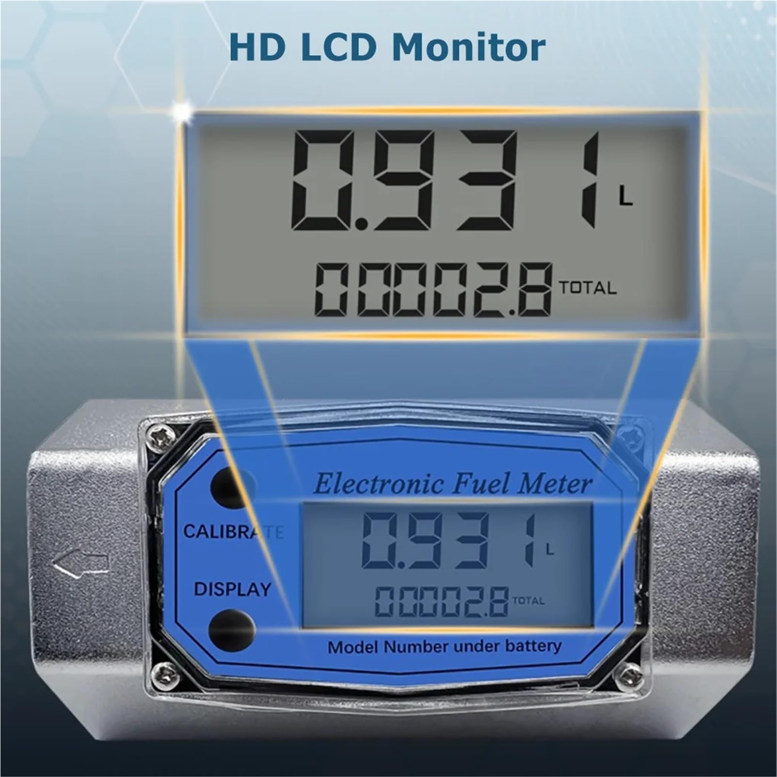 Medidor de Flujo Digital Medidor de Flujo Agua electrónico, medidor Impermeable Alta precisión, Pantalla LCD, Contador Sensor for Combustible y Gasolina(1.5inch)