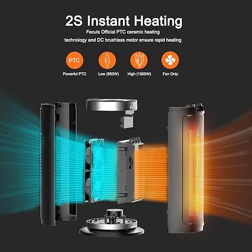 Miniatura 3 de Calentador de espacio, calentadores eléctricos portátiles de 1500 W para uso en interiores con control remoto y termostato, 4 modos, temporizador de