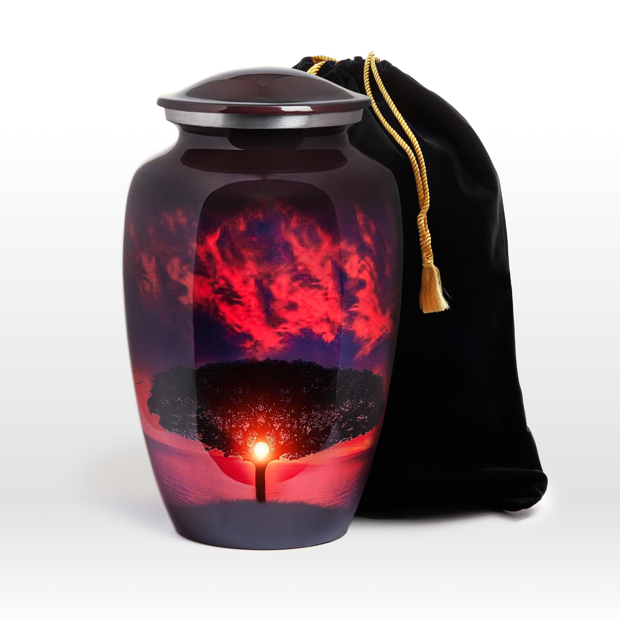 Trupoint MemorialsCremation Urns for Human Ashes, Tree of Life Decorative Burial Urn for Adult Men and Women, Large Red Sunset