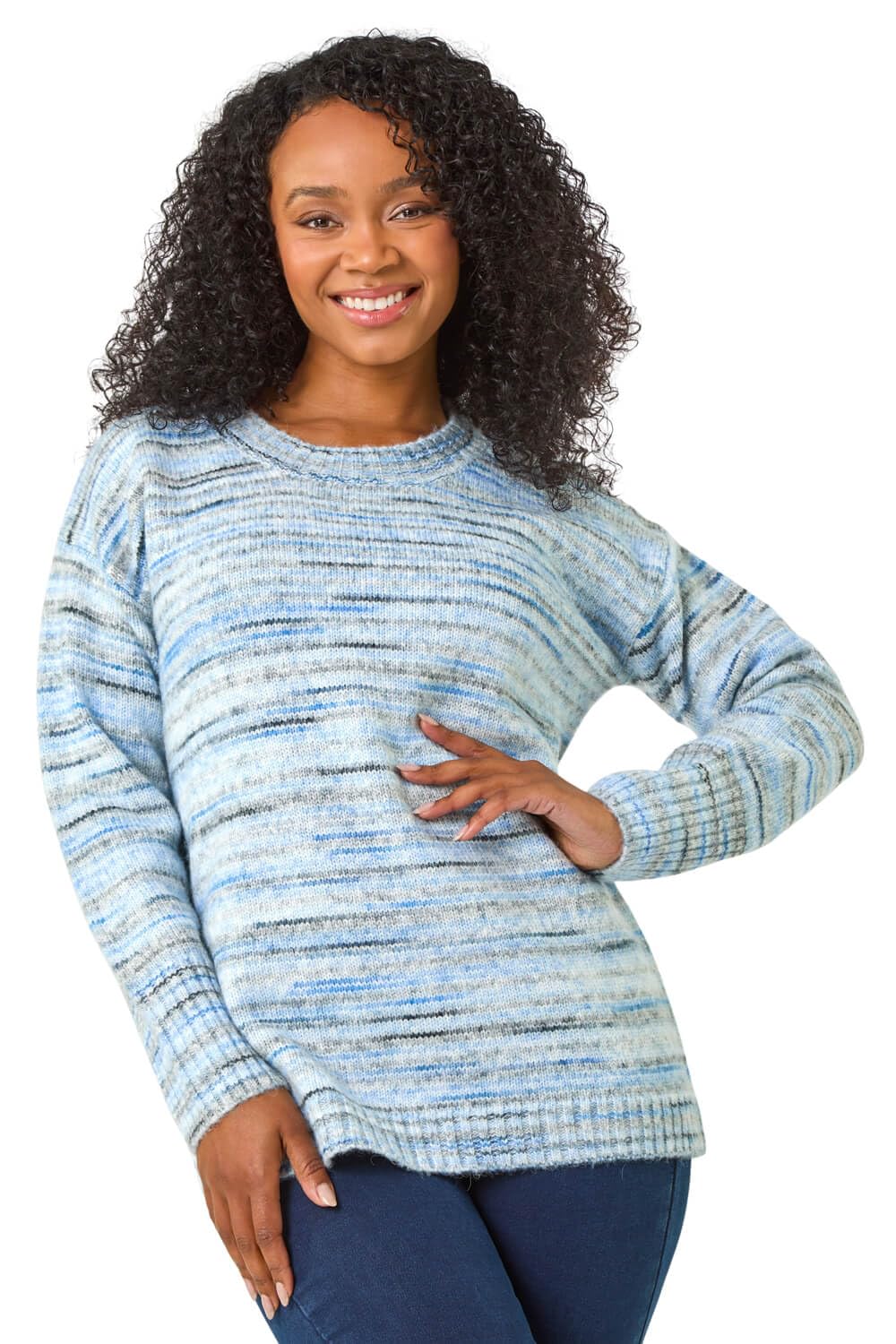 Roman Women's Blue Petite Space Dye Knitted Jumper In Size 18
