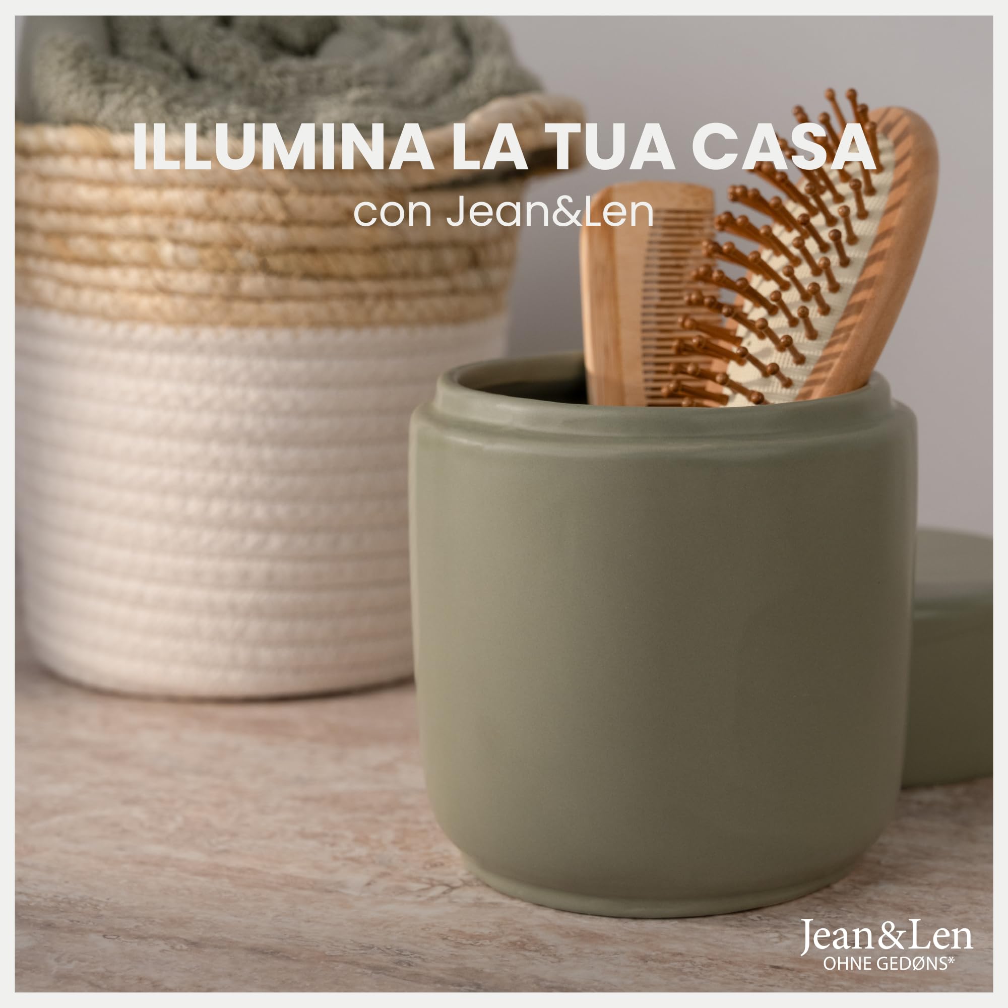 Jean & Len cesto portaoggetti, rotondo, in cotone e paglia, versatile per asciugamani, cosmetici e piccoli accessori, soluzione di conservazione decorativa e duratura, 17 x 17 cm