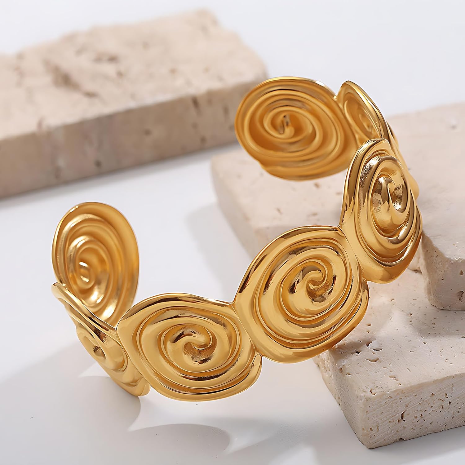 Stainless Steel Gold - Plated Spiral - Shaped Bracelet for Women - Exquisite Fashion Accessory - Image 3