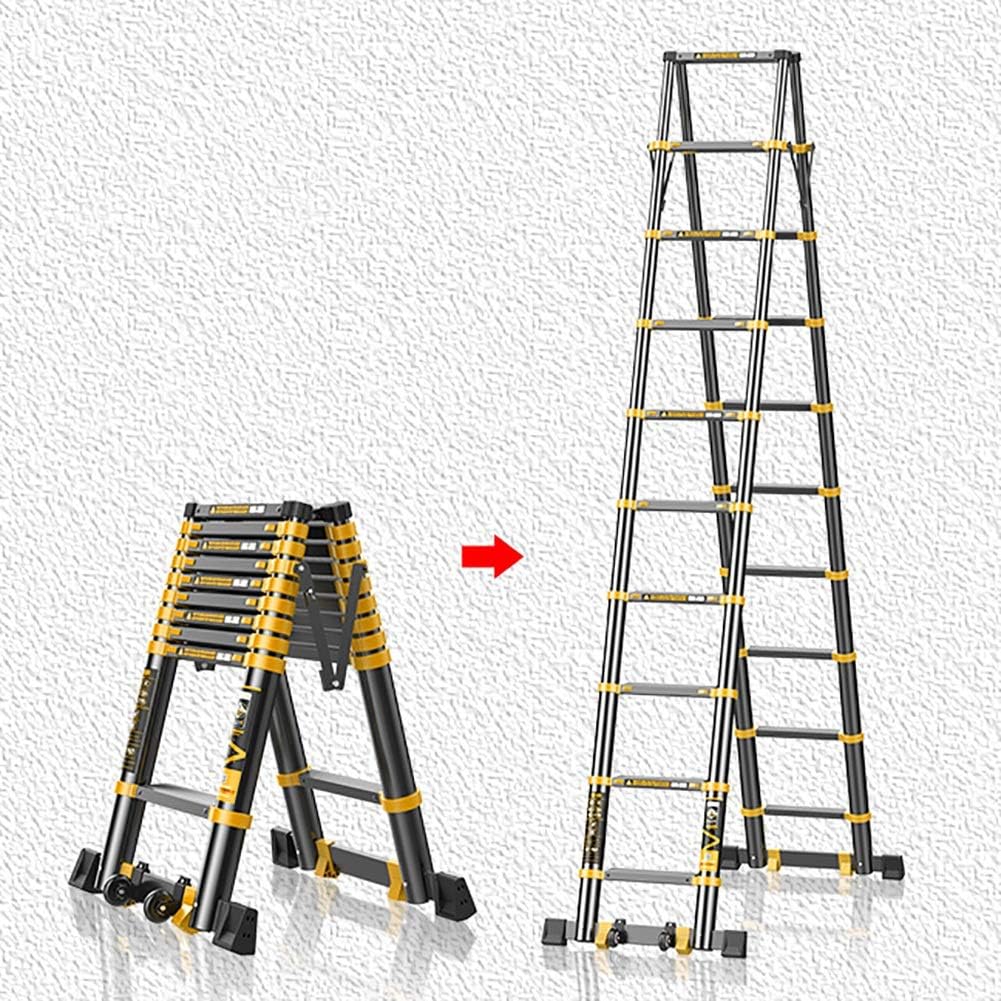 Heavy Duty Foldable Aluminum Extension Ladder - Telescoping Design with Stabiliser & Wheels 330lb Load Capacity Ideal for Home Loft & Industrial Use Indoor/Outdoor Steps