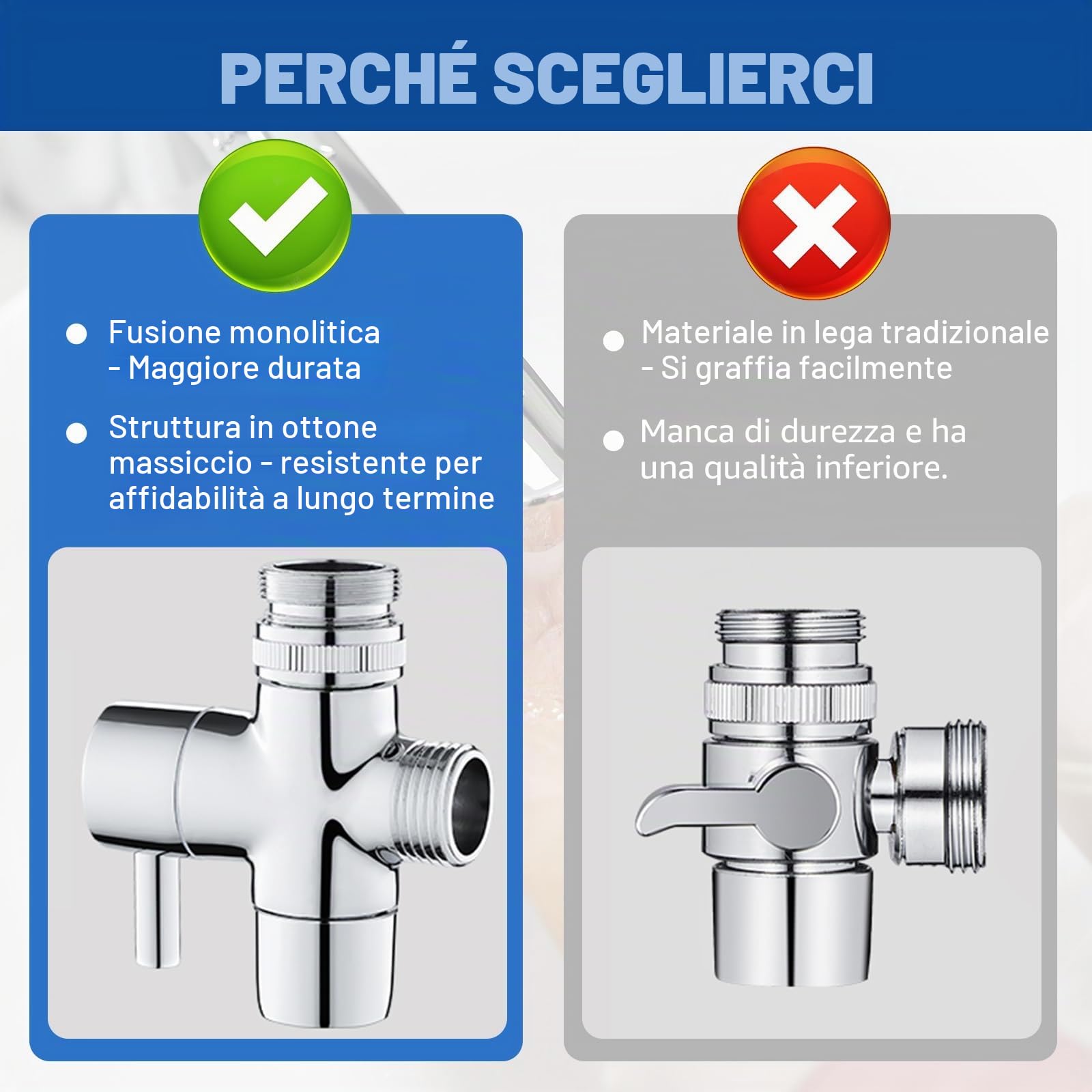 Deviazione Doccia 3 Vie in Ottone Cromato, Adattatore a T, valvola per Braccio Doccia con Sigillo in Gomma, Facile da installare, 1 Ingresso Acqua, 2 uscite, Compatibile con Doccia Fissa e d