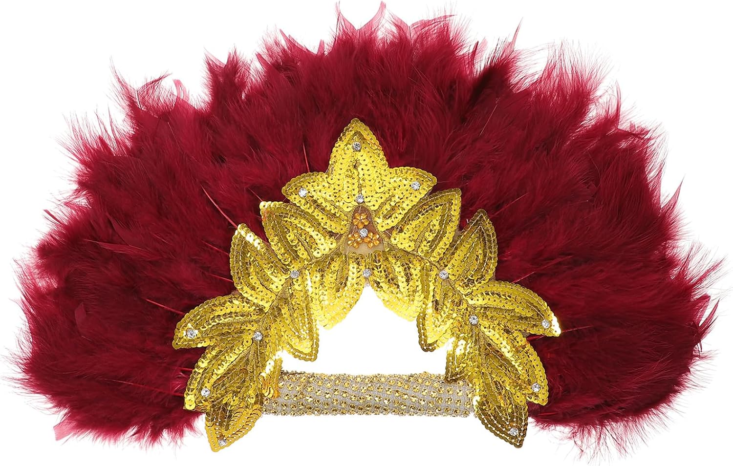 POPETPOP Gold Lace Bridal Handheld Fan with Plume Accent Lady Performance Wedding Fan for Bride and Bridesmaids Red European Style for Masquerade and Ceremony