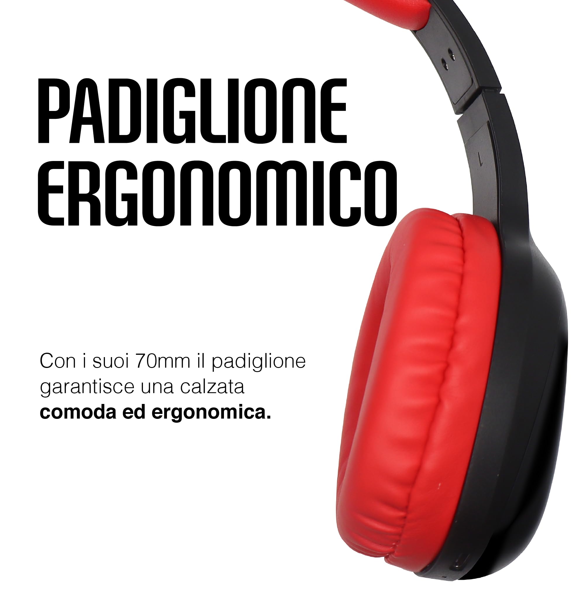 TECHMADE Ac Milan- Cuffie Senza Filo Cuffie Wireless Over-Ear, Cuffie Bluetooth Regolabili, Cuffie con Microfono Incorporato, HiFi Stereo, Micro SD Slot, per iPhone/Android/Viaggio/PC