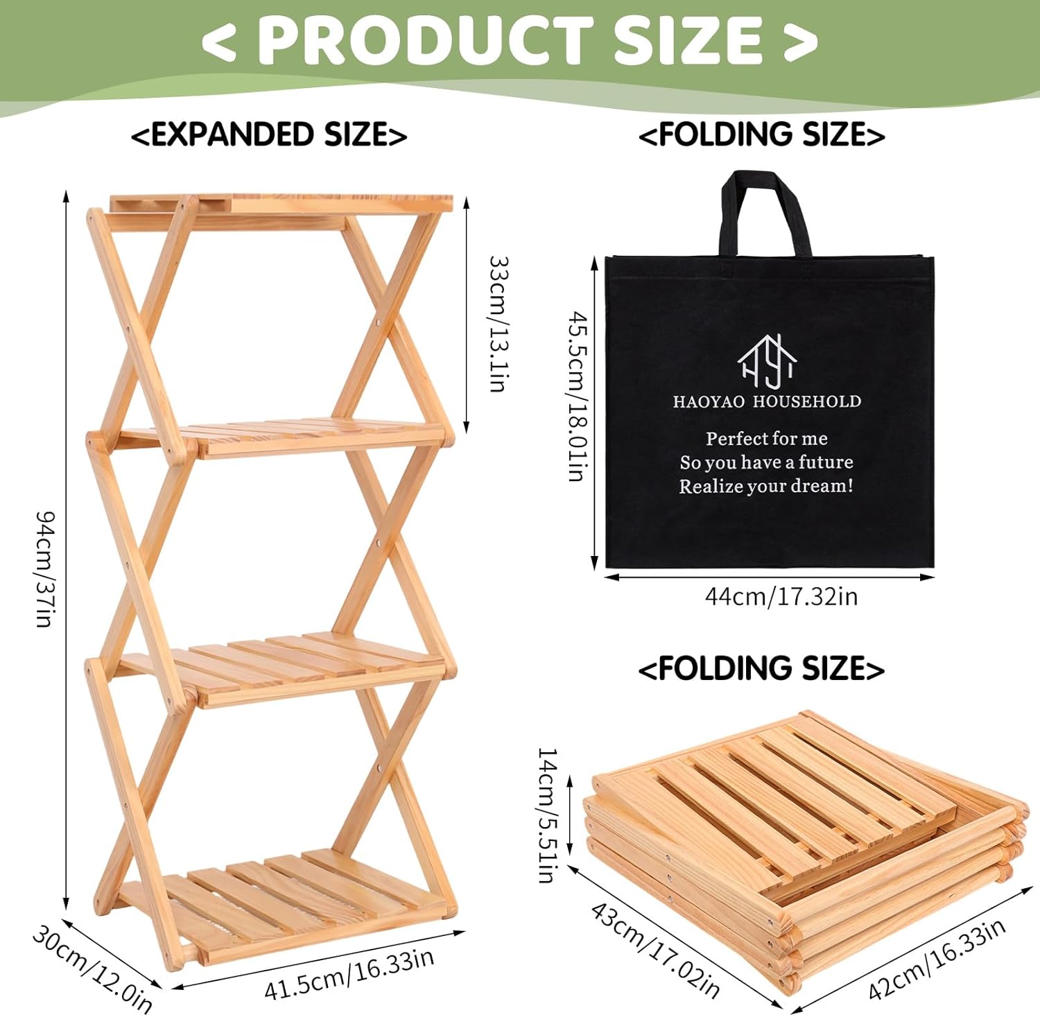 4 Tier Portable Folding Shoe Storage Rack Natural Bamboo Vertical Shoe Rack for Corridors, Bedrooms Living Room Corner and Small Spaces (Log Color)
