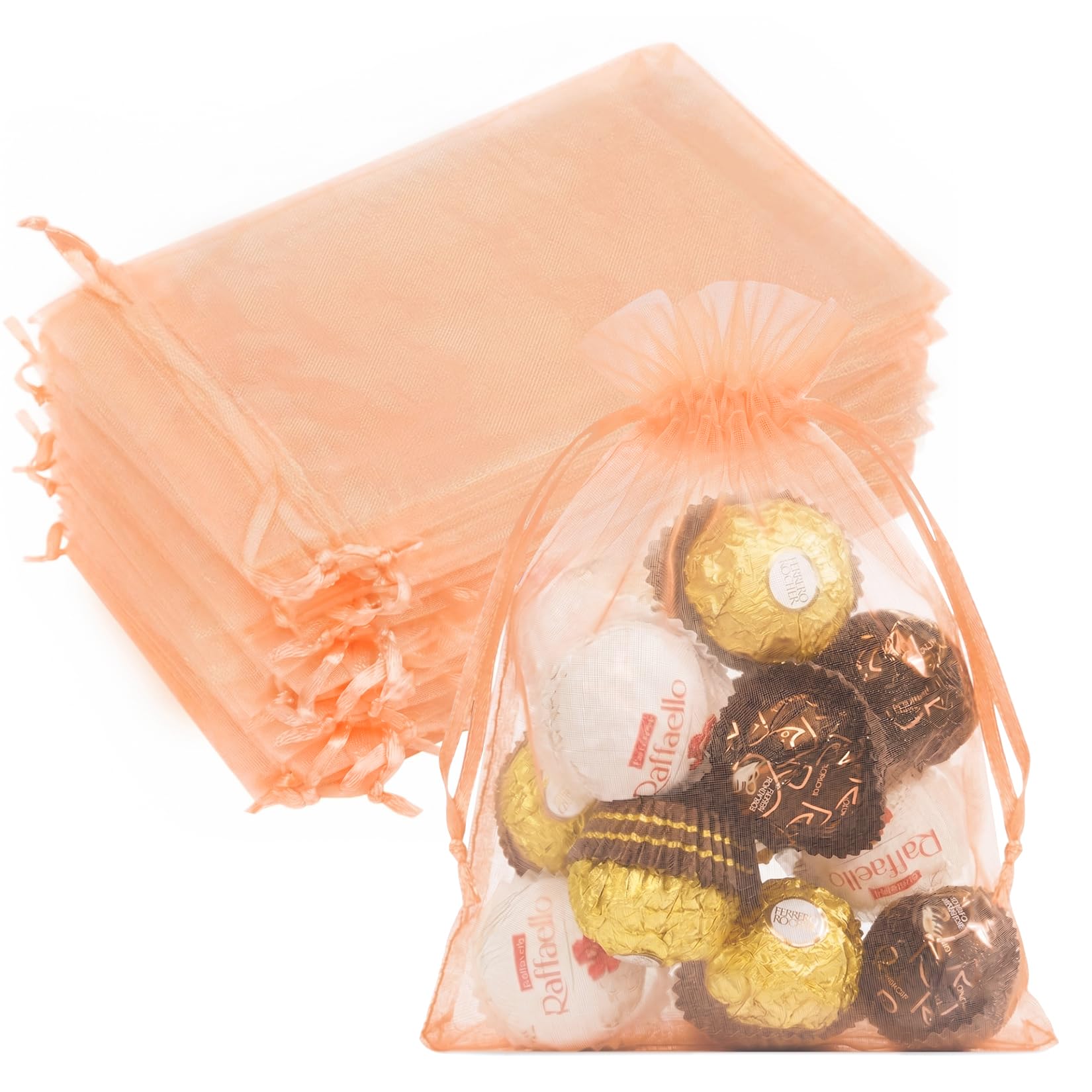 Crweety 50PCS Organza Bags 5x7 Peach Small Gift Bags Mesh Drawstring
