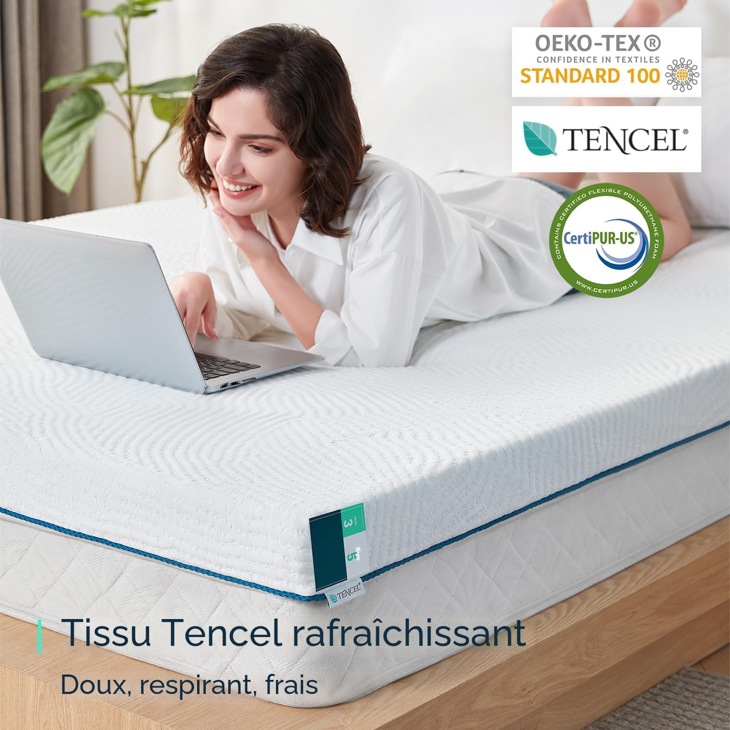LINSY Home Surmatelas en Gel à mémoire de Forme, 140 x 200 cm, Hauteur 7,5 cm, surmatelas en Gel à mémoire de Forme, dureté H2 et H3, avec Housse Lavable