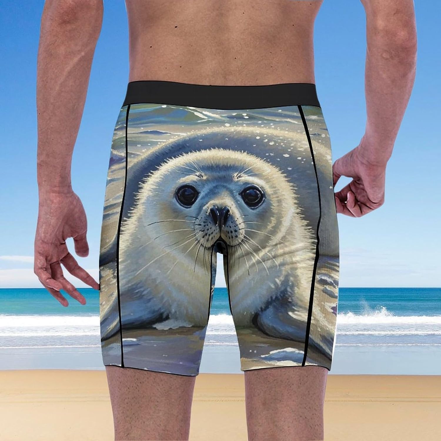 Harp Seal Painting Compression Shorts Men Spandex Sport Shorts Workout Performance Baselayer Underwear