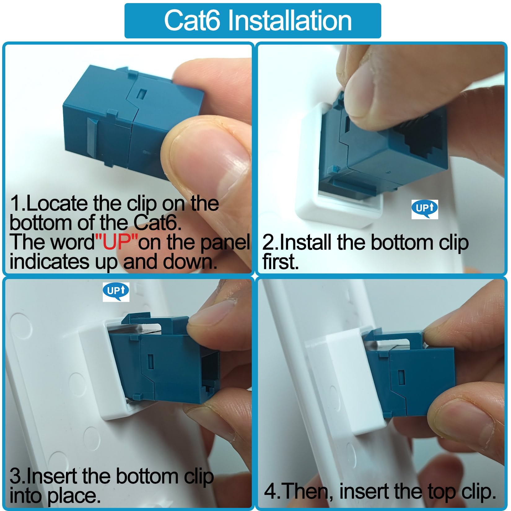 Lot de 5 prises murales Ethernet Cat6 RJ45 Keystone Jack cadeaux réseau bleu 1 port 2 coupleur en ligne couvercle de boîte avec support de montage basse tension panneaux d'interconnexion Internet