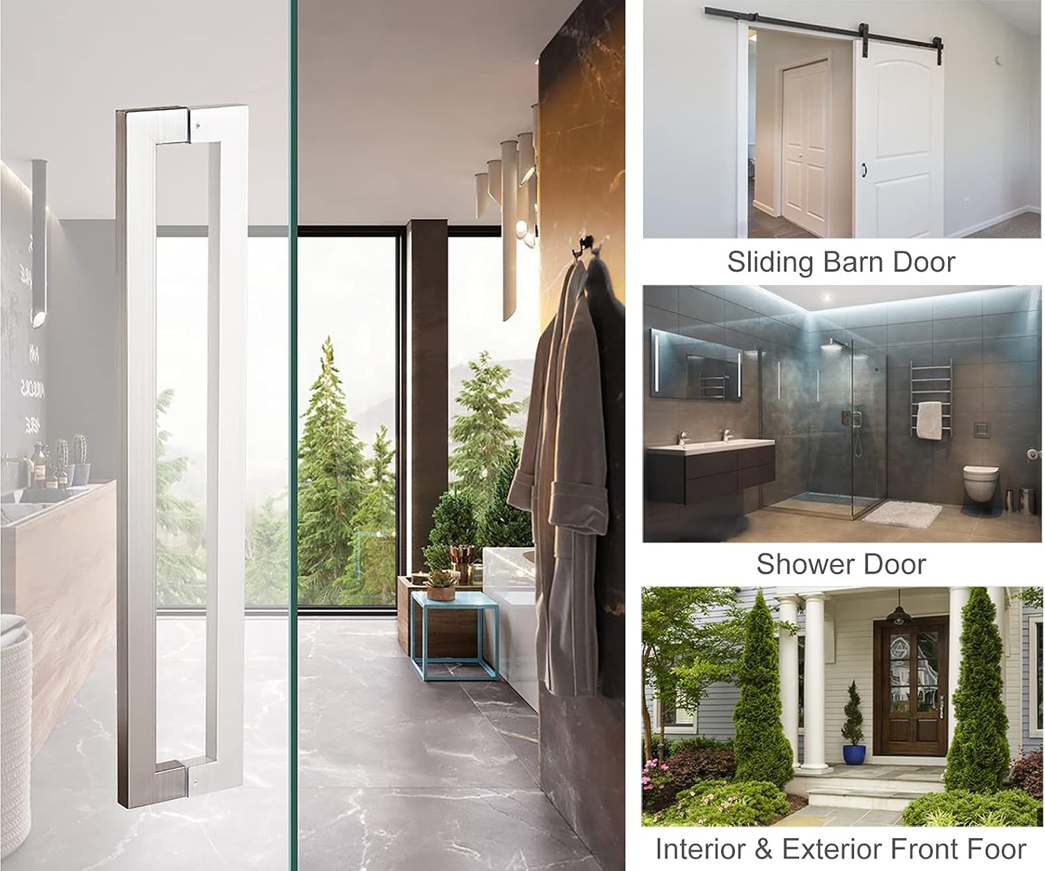 Heavy Duty Push Sliding Barn Door Handle Set – Modern Back to Back Stainless Steel Design with Complete Installation Fittings – Perfect for Home & Office Décor (Silver 80cm/32inch)