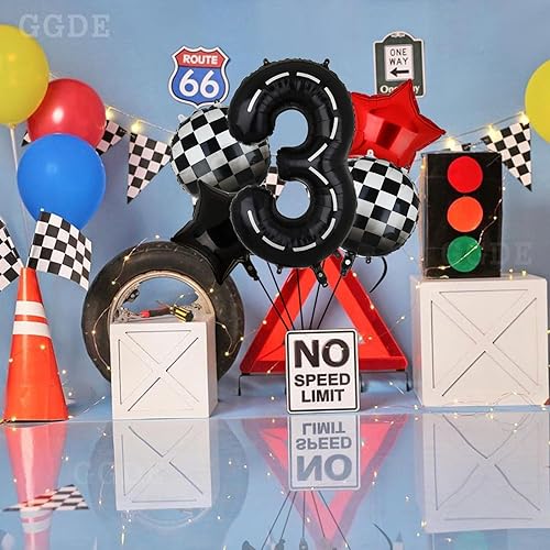 Miniatura 8 de Globos de cumpleaños de auto de carreras de 40 pulgadas, globo de número 8 para niños negros de 8 años, suministros de decoración de fiesta