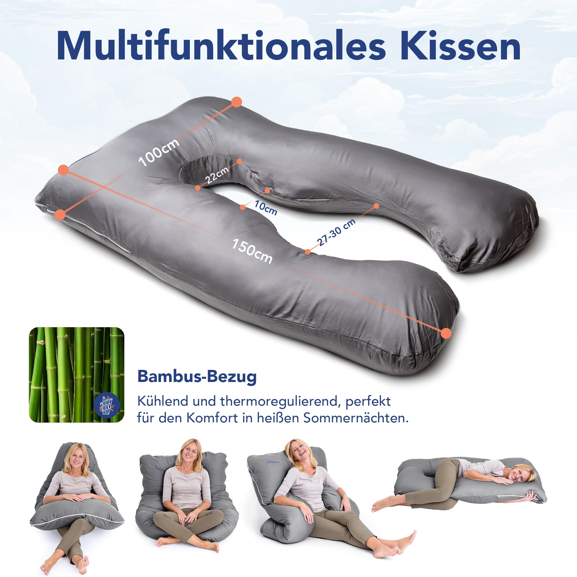 MKS Almohada para dormir de lado con funda | almohada cómoda (100 x 150 cm) | almohada para dormir de lado | almohada ergonómica premium refrescante (algodón (estándar) / blanco