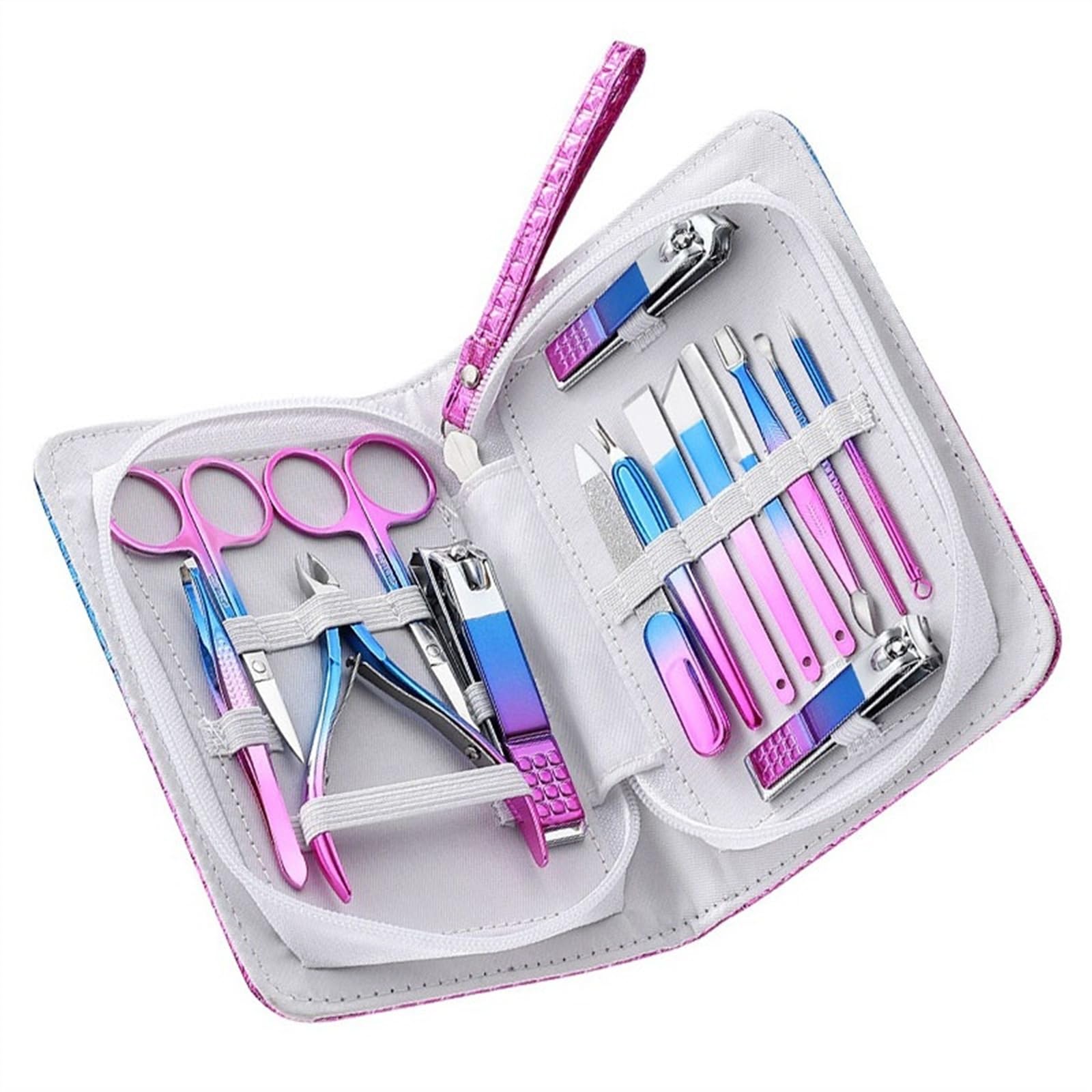 Zestaw do manicure – 13-częściowy zestaw do pielęgnacji paznokci ze stali nierdzewnej z etui podróżnym do pielęgnacji paznokci
