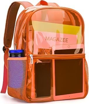 Clear Backpack Heavy Duty TPU Transparent Backpack for Sports,Work,Security Travel.Orange