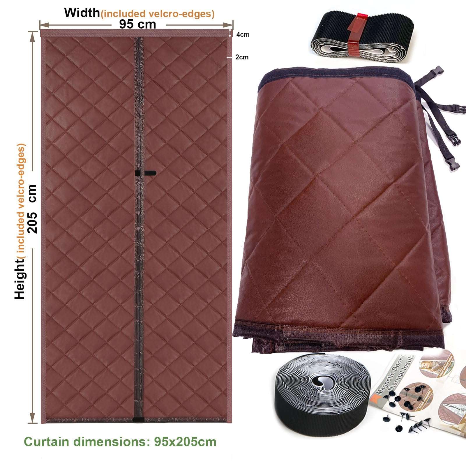Risareyi Cortina de Puerta Aislante Termica Frio y Calor 95x205cm, Marrón Aislamiento Cortinas Térmica Magnética para Puerta Exterior Salón Balcón, Impermeable, Cierre Automático