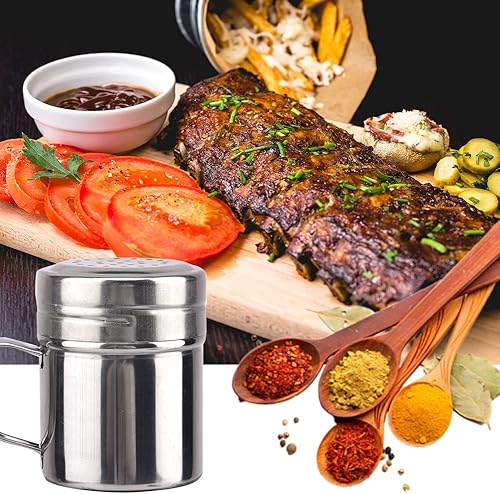 Miniatura 3 de Botellas de especias salero de acero inoxidable y pimienta dispensador de especias con asa herramienta de cocina versátil para sal y azúcar y