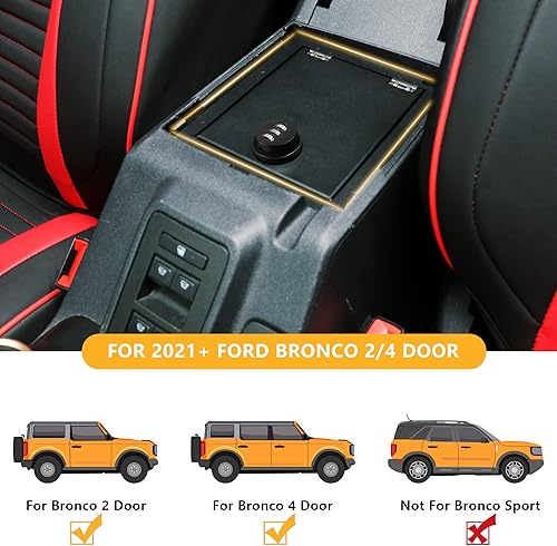 Miniatura 7 de Caja de seguridad con cerradura de consola central, almacenamiento de reposabrazos compatible con Ford Bronco 2021 2022 2023 2024 2025 Nuevo Ford