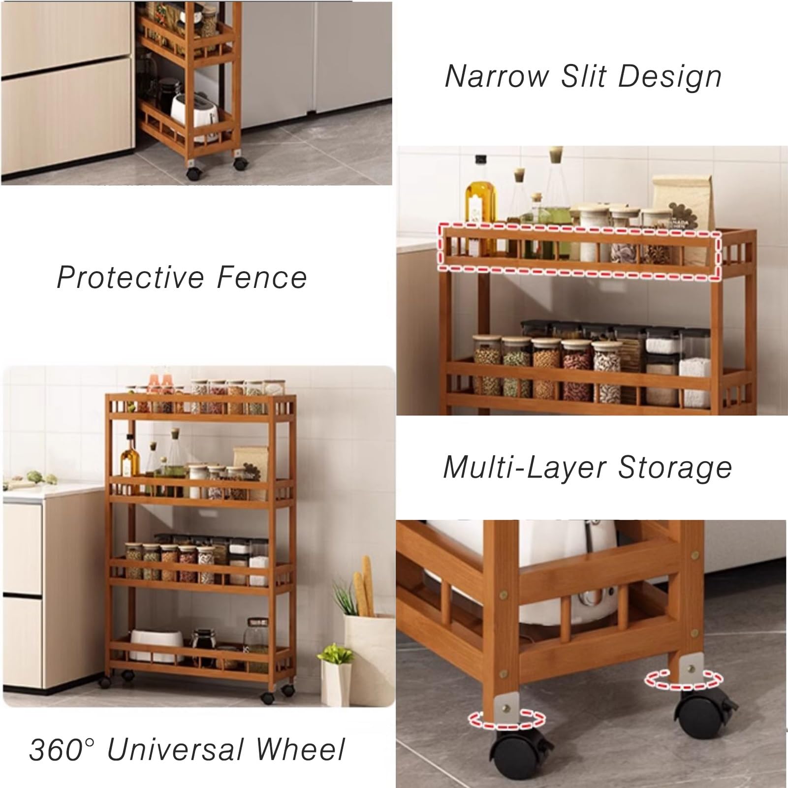 Carrello portaoggetti sottile a 2/3/4 ripiani per bagno, lavanderia e spazi ristretti, con ruote, 50 x 18 x 69 cm, compatto