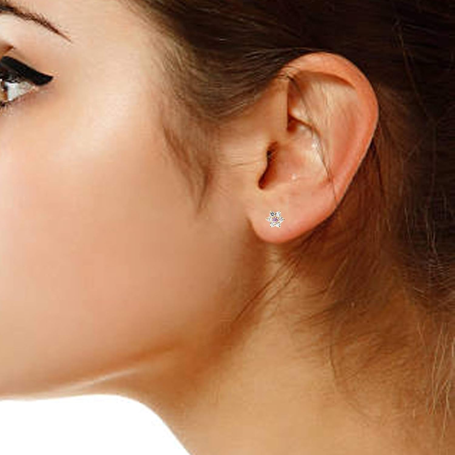 Ritastephens 14k Yellow Gold Cubic Zirconia Mini Flower Screw Back Stud Earrings (Pink or White Flower)