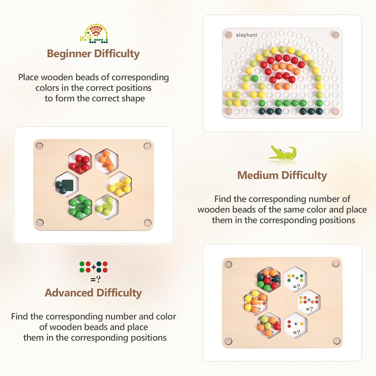 Youuys Wooden Peg Board Beads Game for Toddlers Rainbow Stacking Clip Bead Puzzle Matching Counting Color Sorting Montessori Toys Fine Motor Math Skill Educational Toys for Boys Girls