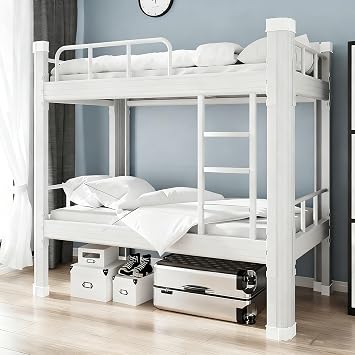 Bunk Bed 100 x 200 cm Bed Frame Metal Bed Double Bunk Bed Adult Bunk Bed with Ladder and Bed Frame Robust Steel Double Bunk Bed for Teenagers and Adults (White 100 x 200 cm)