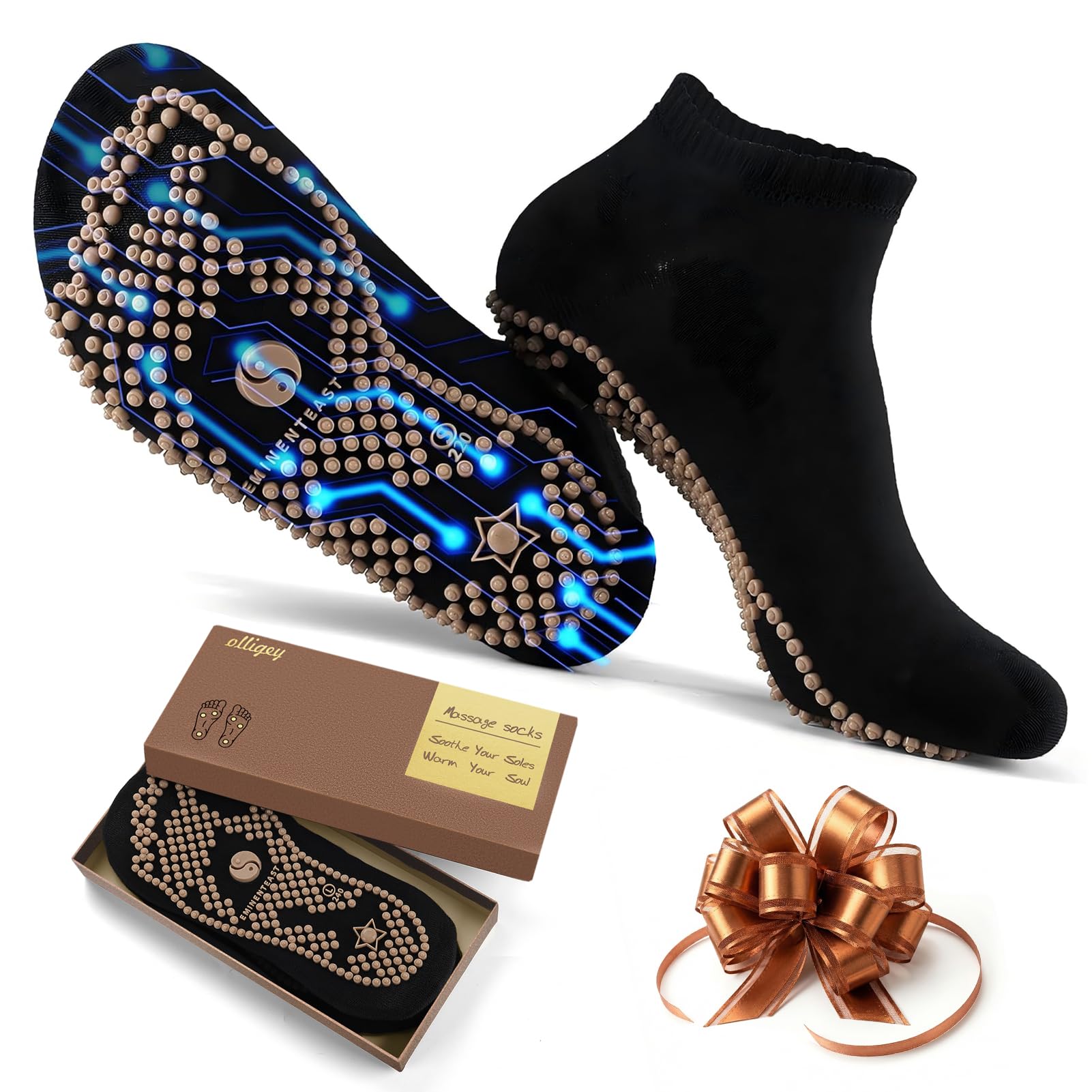 Calcetines de Acupresión y Reflexología para Masaje de Pies – Calcetines de Acupuntura con Puntos de Presión – Regalo para Mujeres, Hombres y Mayores 44-45