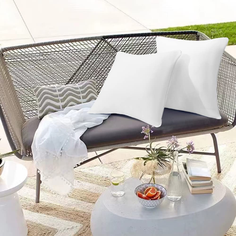 Lot de 2 Coussin Extérieur 50x50 CM Imperméable Rembourrage Carré pour Canapé Jardin Terrasse Blanc