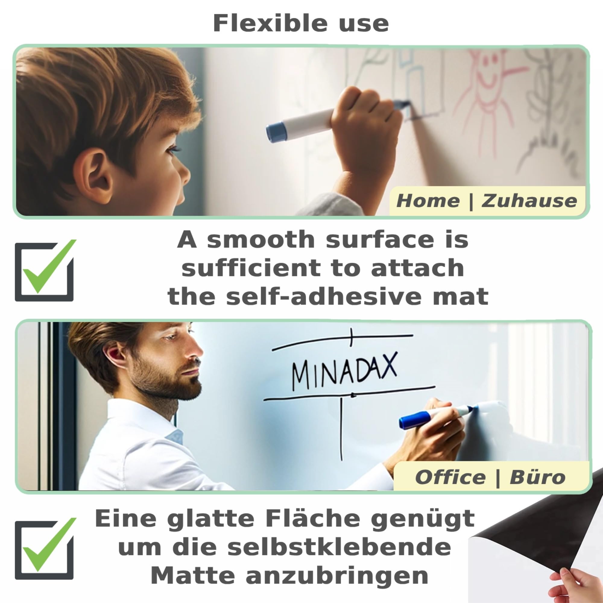 Whiteboard Folie 100 x 90cm | Magnet Haftend | Zuschneidbar + Stifte mit Halter + Wischer