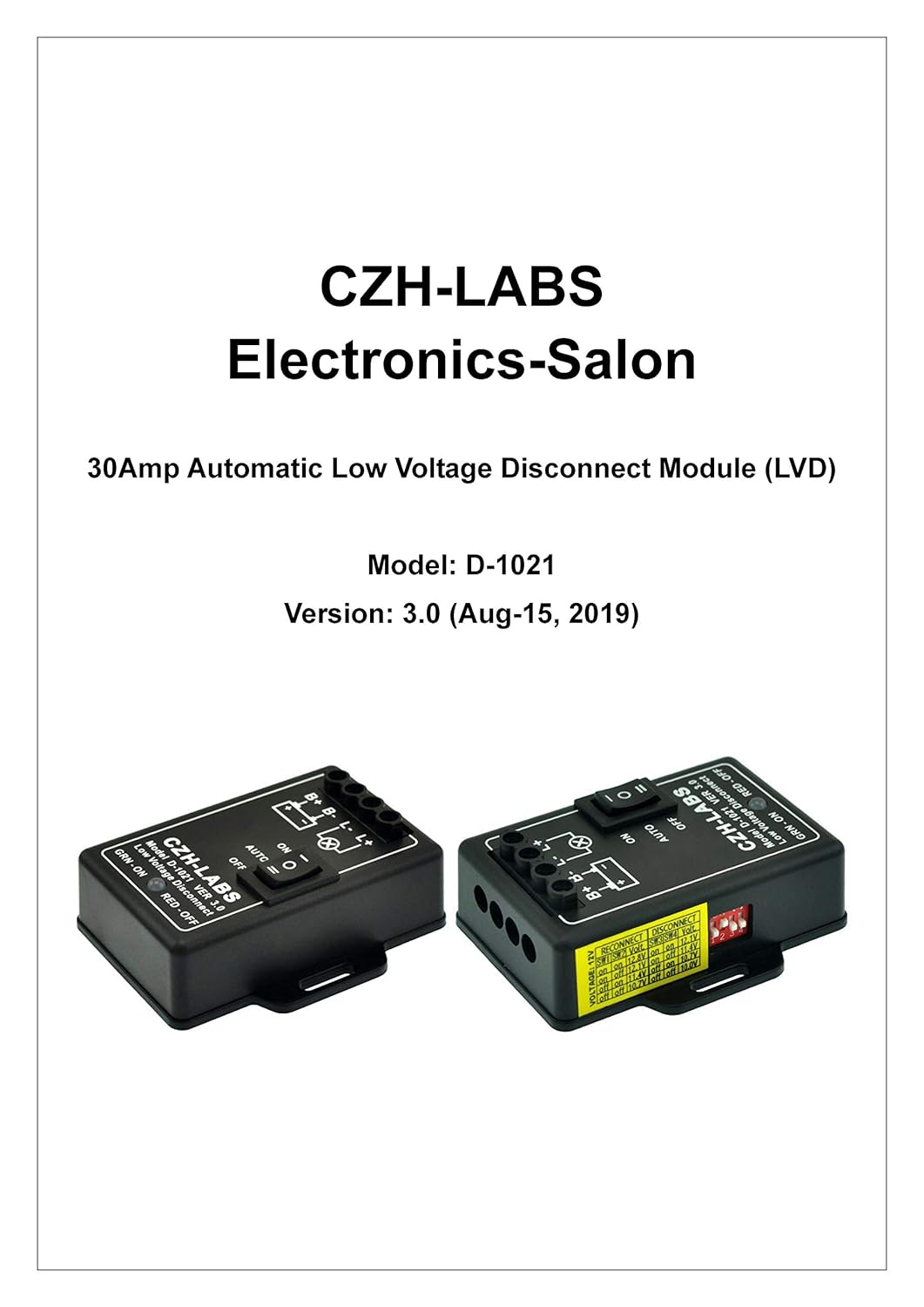 LVD Low Voltage Disconnect Module. (36V / 30Amp, Black, Rocker Switch, AUTO Operation)