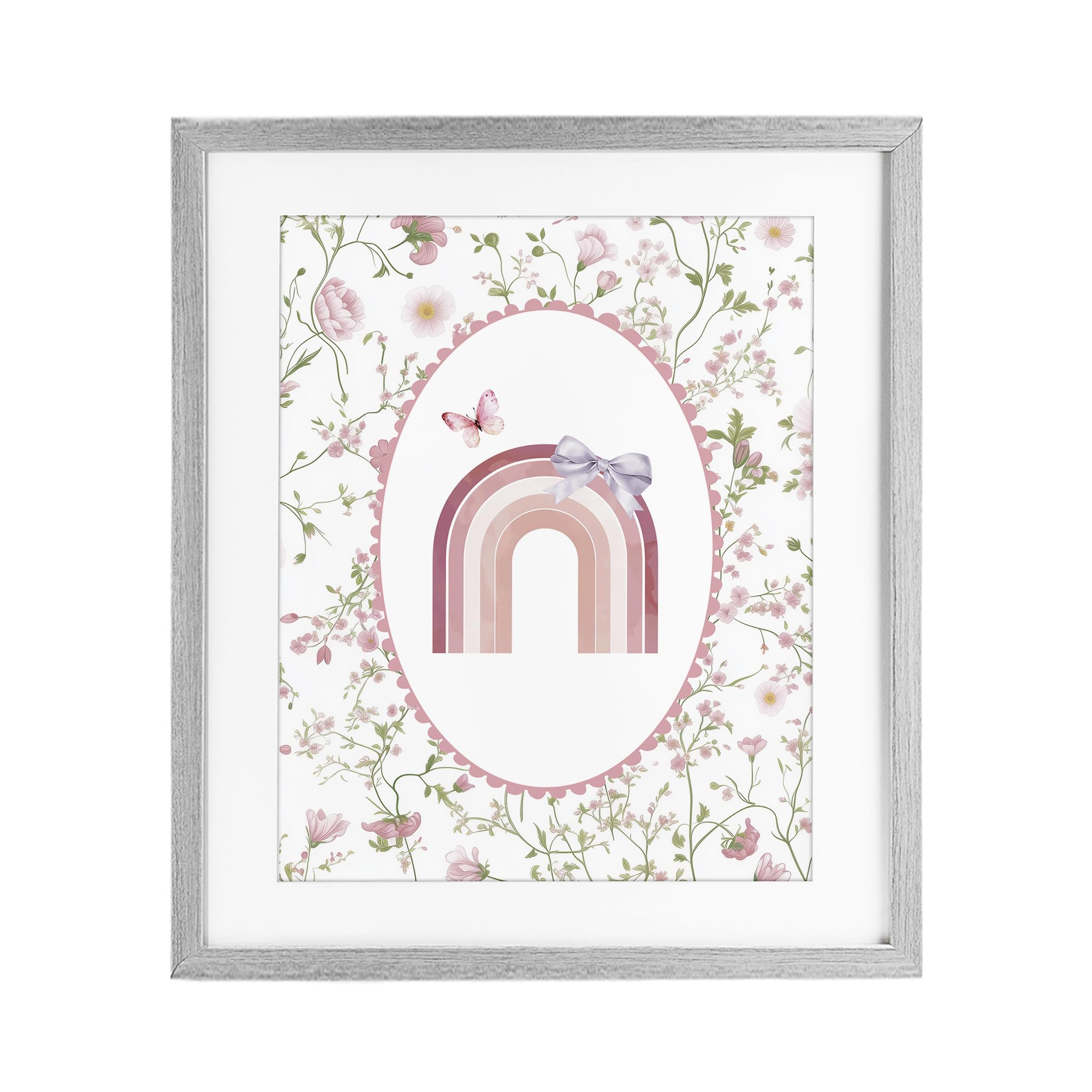 Floral Ribbon Rainbow Nursery, 17 x 21 Inch Framed Print Under Glass